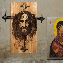 Wallity Escultura de pared Jesus en Negro y Nogal
